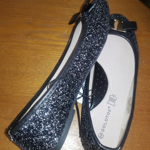 Black sequin gold bow black leather flats - Picture 6 of 7